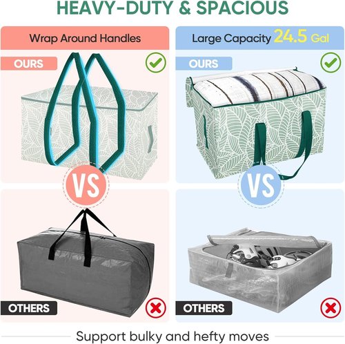 BALEINE Heavy-Duty Oversized Moving Bags - 4-Pack with Reinforced Handles for Clothes & Storage (Antique Foliage)