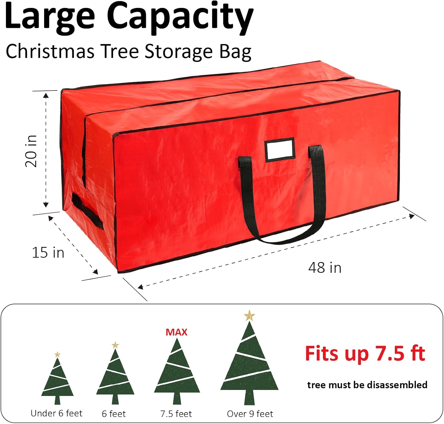 Skiennix Christmas Tree Storage Bag - Waterproof Protection for 7.5 ft Artificial Trees | Durable Handles & Zippers, Red