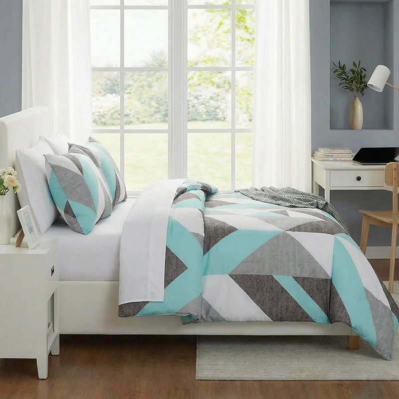 Bedbay Teal Comforter Set King Size Gray and Turquoise Bedding Set Modern Geometric Chevron Duvet Insert 3 Pcs Western Bedding Comforter Set Soft Lightweight Down Alternative Bed Set for All Season