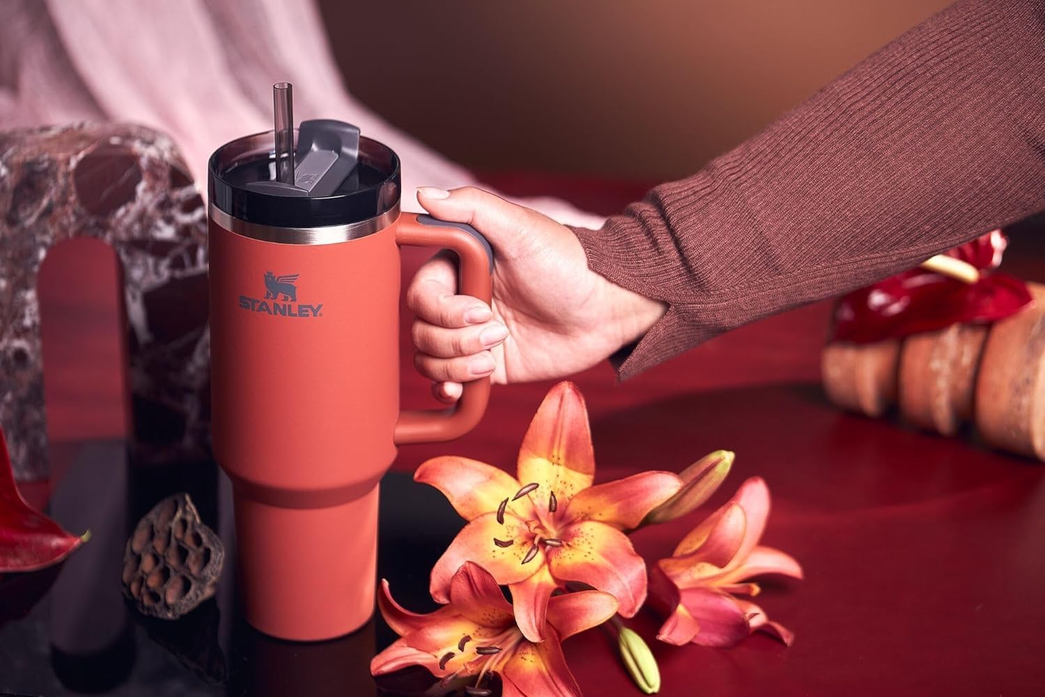 STANLEY Quencher H2.0 Tumbler - 40 oz Insulated Stainless Steel with Handle & Straw | BPA-Free | Red Rust