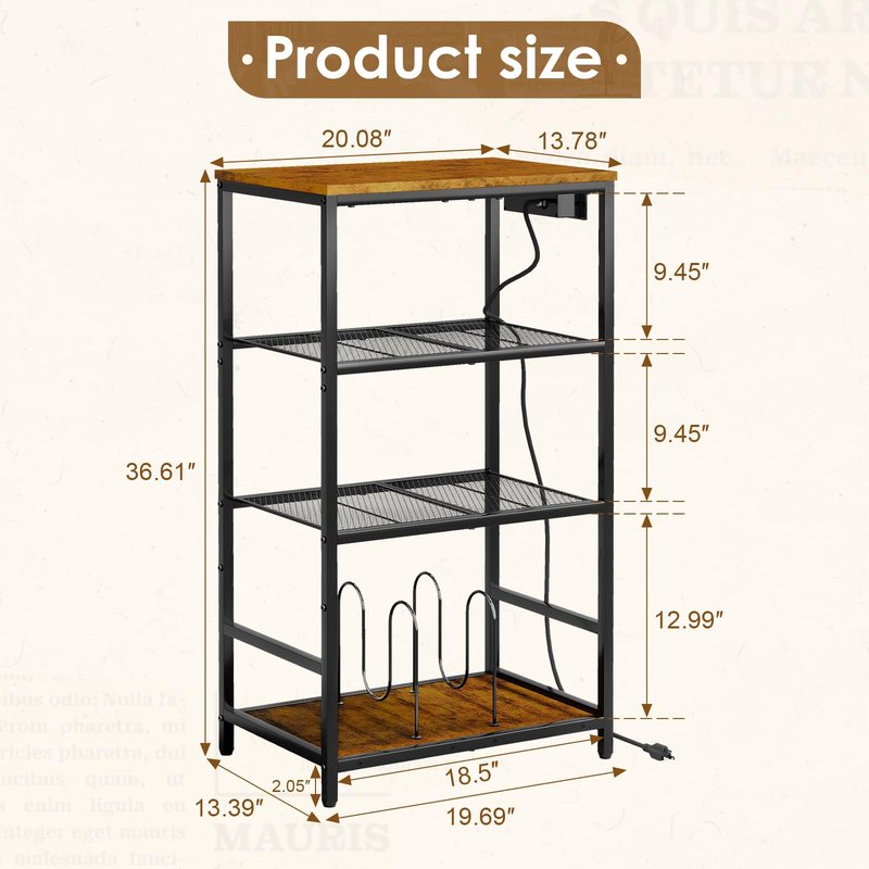 Huxitocan Record Player Stand with Storage, 4 Tier Turntable Stand with Vinyl Record Storage, Stereo Cabinet with Record Holder, Media Stand with Outlets for Entertainment Center