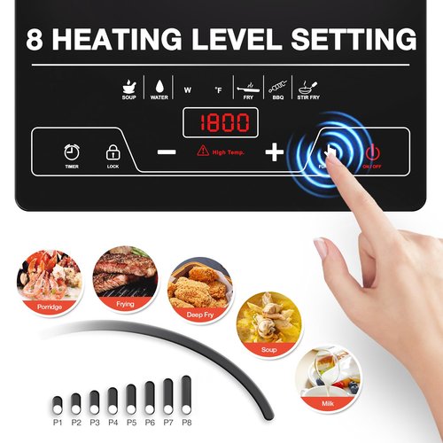 VBGK Single Burner Electric Cooktop,1800W Electric Stove Top Portable Cooktop LED Touch Control,8 Power Levels, Kids Lock