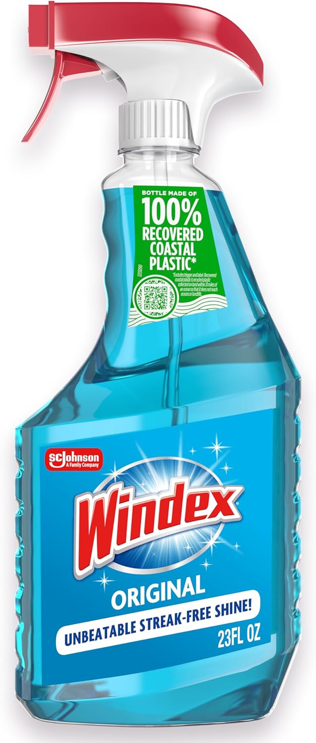 Windex Glass Cleaner Spray - Original Blue Scent, 23 Fl Oz | Prevents Leakage & Breakage