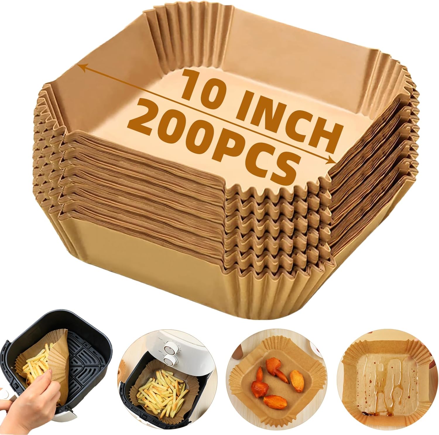 Victoyaw Disposable Air Fryer Liners - 200PCS Non-Stick Parchment Paper for 8-12QT Air Fryers