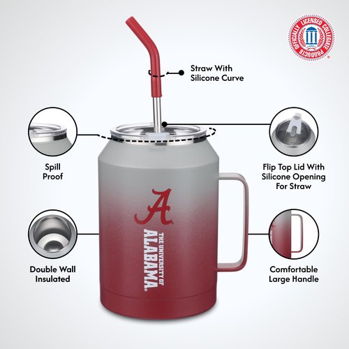 The Memory Company Officially Licensed 50oz Ombre Water Jug with Handle and Straw, University of Alabama