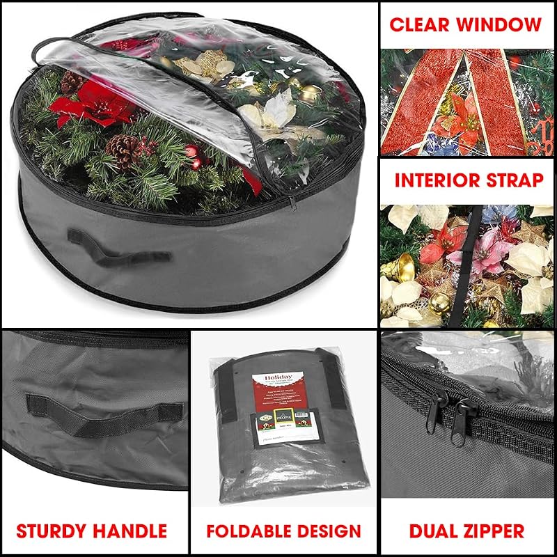 48-Inch Christmas Wreath Storage Bag Durable Oxford Container with Window