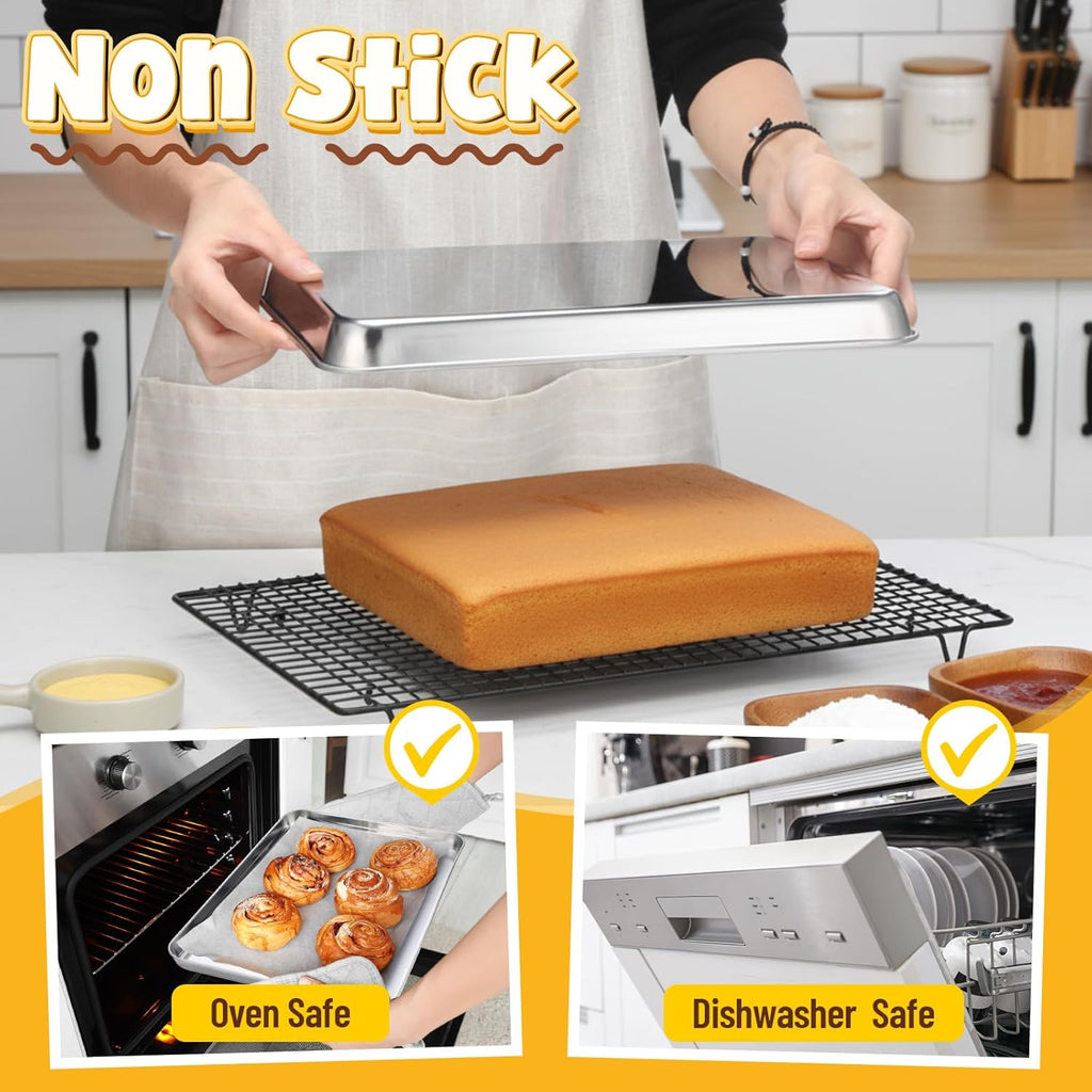 Skiennix Stainless Steel Baking Pans Set - 4 Pack Commercial Grade Cookie Sheets | Heavy Duty Non-Stick, 9/10/12/16 Inch