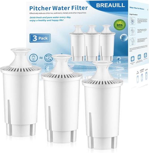 BREAUILL Water Filter - NSF Certified Replacement for Brita Pitchers | Compatible with Classic OB03, Mavea 107007 (3 PCS)
