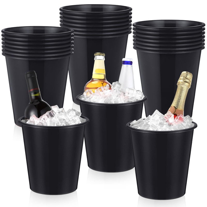 Layhit 24 Pcs Plastic Ice Buckets for Parties 3 Liters Wine Bucket Portable Ice Holder Disposable Wine Cooler for Party Wedding Party Beverages Champagne Soda and Beer (Black)