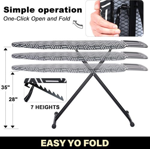 Caius Ironing Board - Heavy Duty 43"x13" Ironing Area with Convenient Iron Rest | Easy to Fold