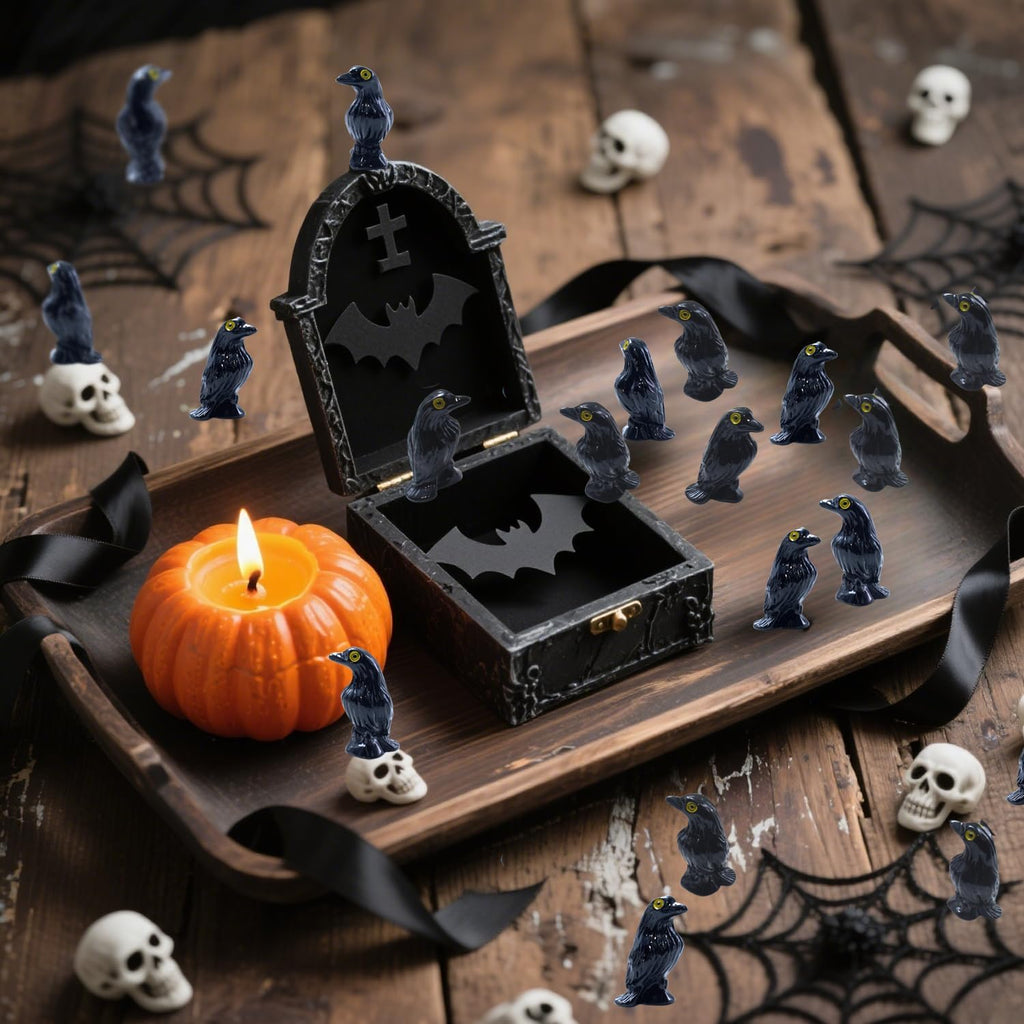 Skiennix Miniature Crows Figurines - 60 Pcs Black Raven Decorations for Halloween & Crafts