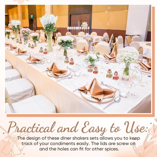 Uiifan 24 Pcs 0.5 oz Cube Shape Small Salt and Pepper Shakers with Tone Tops Clear Mini Glass Seasoning Jars Spice Salt Shakers with Funnel for Wedding Party Home Restaurant Kitchen (Rose Gold)