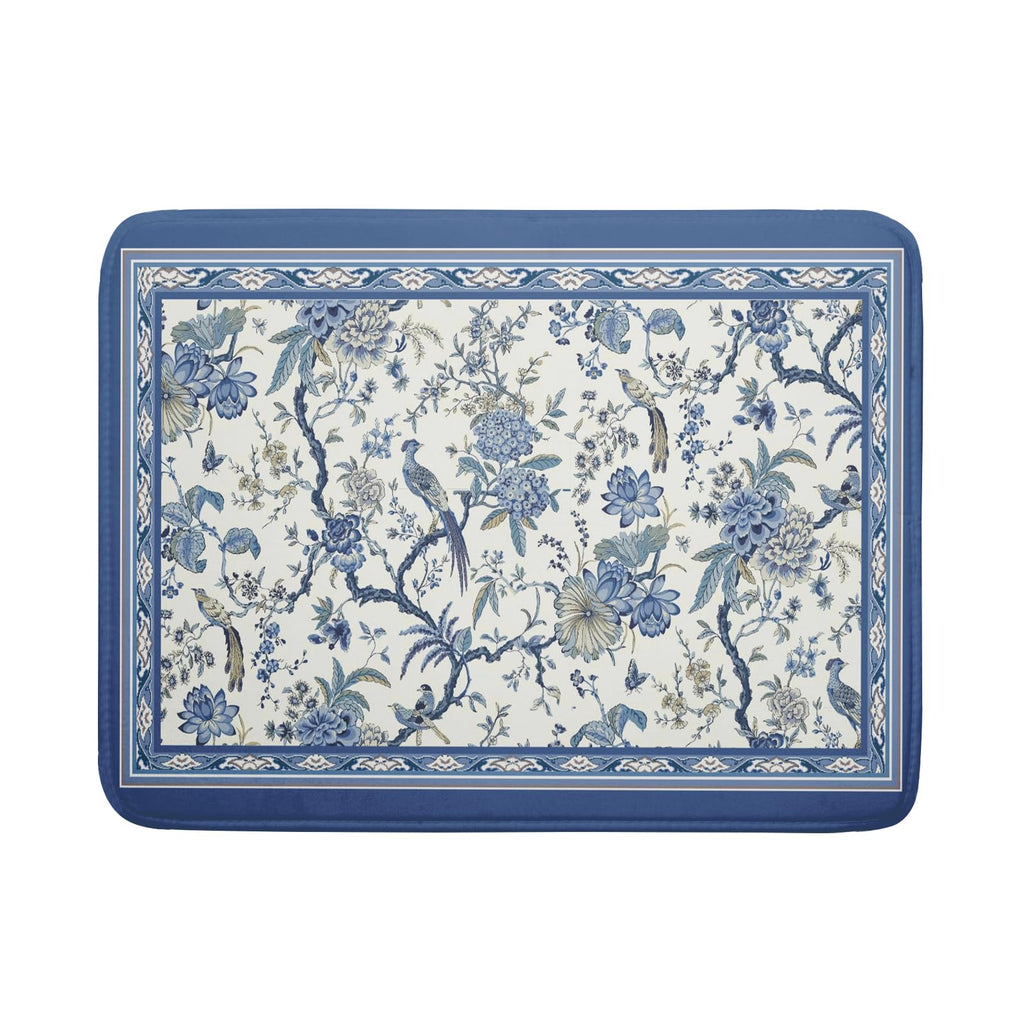 Giwawa Chinoiserie Dish Drying Mat 18x24in Blue White Oriental Floral Birds Kitchen Drainer Mats Porcelain Flowers Absorbent Microfiber Dish Drying Pad Large for Countertop Home Decor