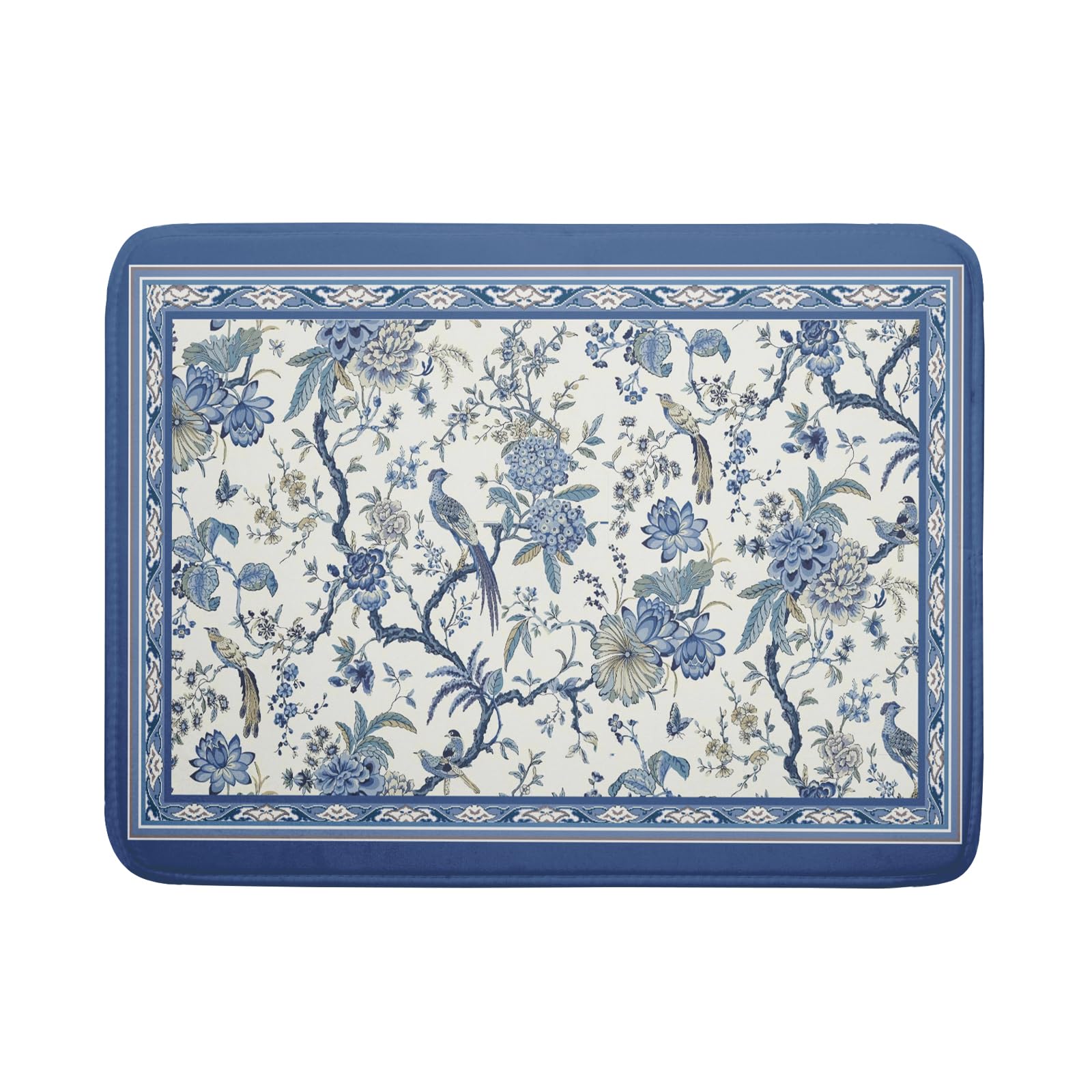 Giwawa Chinoiserie Dish Drying Mat 18x24in Blue White Oriental Floral Birds Kitchen Drainer Mats Porcelain Flowers Absorbent Microfiber Dish Drying Pad Large for Countertop Home Decor