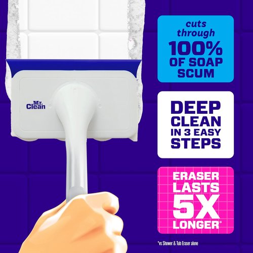 Mr. Clean Magic Eraser | All-in-One Bathroom Cleaner Kit - Shower & Tub Scrubber with Lemon Scent