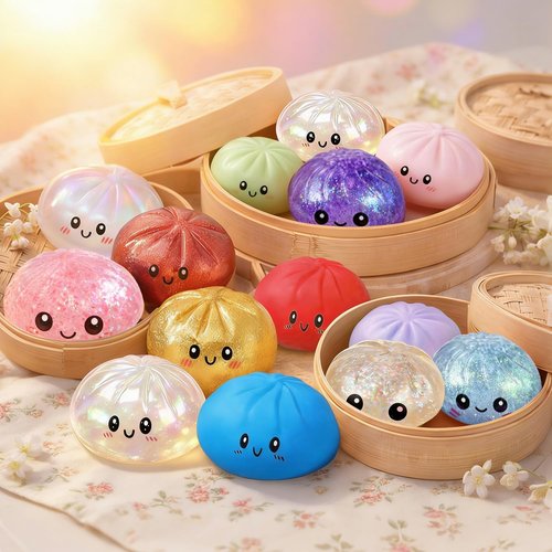 Glitter Dumplings - Soft Sensory Squeeze Toy Balls | Stress Relief Glitter Squishies for Adults - White