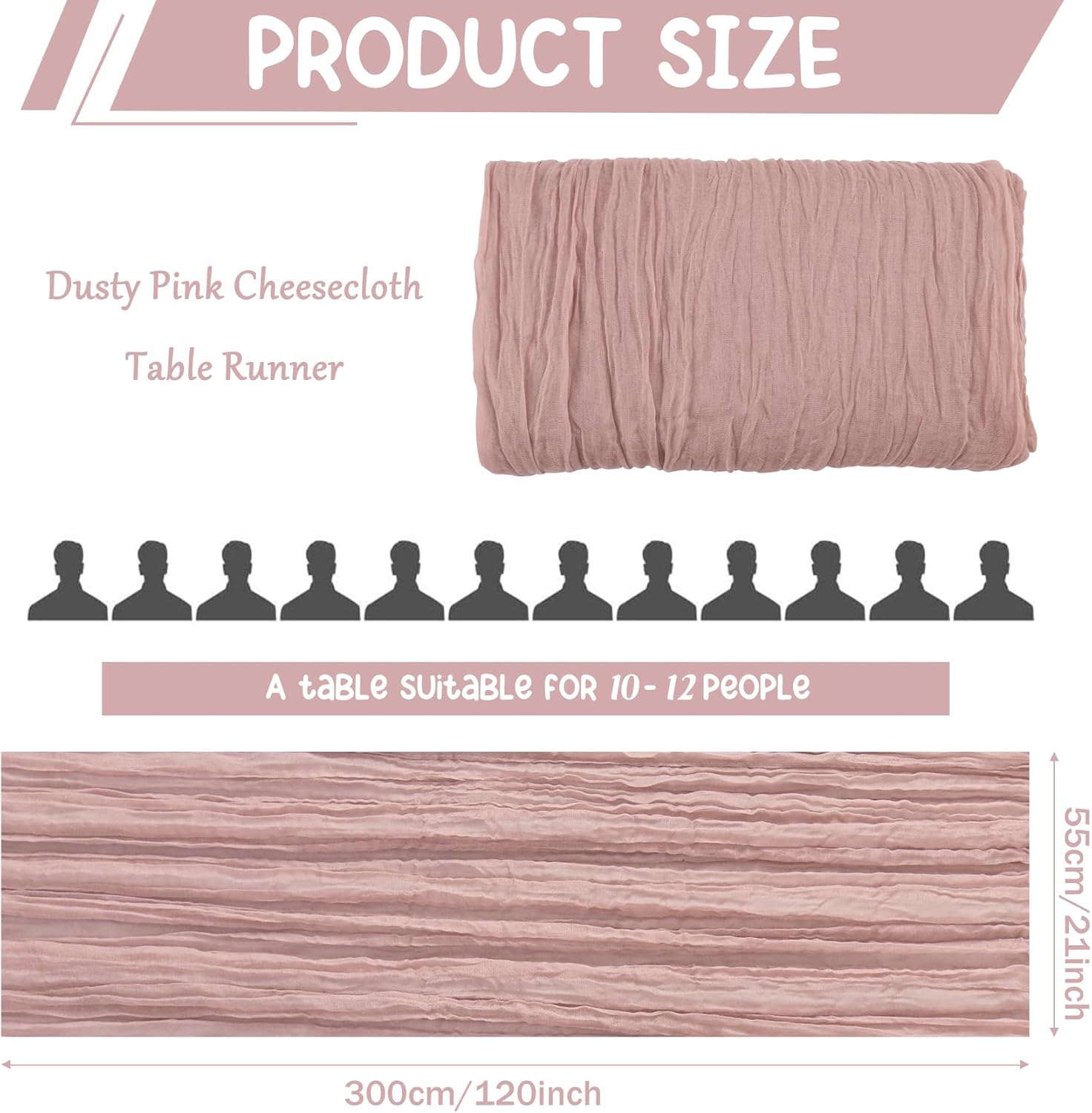 Skiennix 120-Inch Dusty Pink Cheesecloth Table Runner - Boho Rustic Sheer Design for Weddings & Events