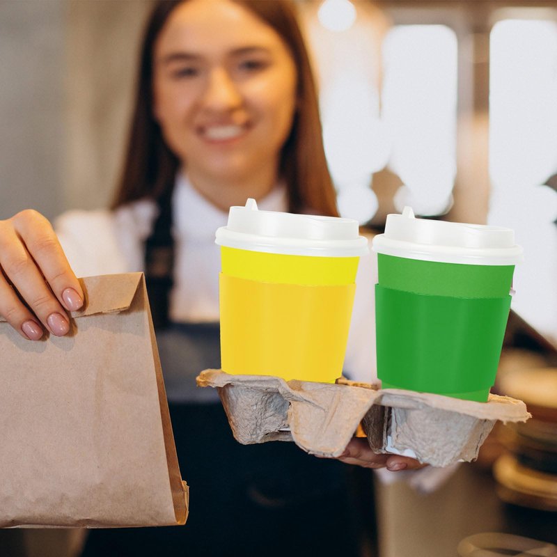 Whaline 100Pcs Neon Color Disposable Coffee Cups with Lids and Sleeves Fluorescent Paper Cups 4 Colors Drinking Cup for Home Restaurant Party Supplies