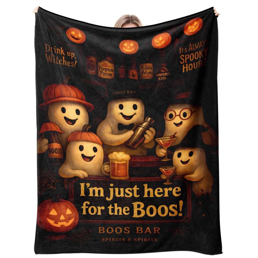 AuraCasa Halloween Throw Blanket – Cute Ghost, Spooky Decor for Couch & Bed, Funny Saying, Cozy Fall Accent, Gift for Adults & Teens, Living Room & Bedroom, Party Host & Home, 50'' x 60''