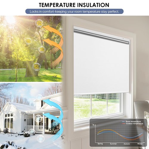 Motorized Blackout Smart Roller Blinds with Remote Control & Solar Panel - Automatic Electric Shades for Windows, Compatible with Alexa - White,32" W*72" H
