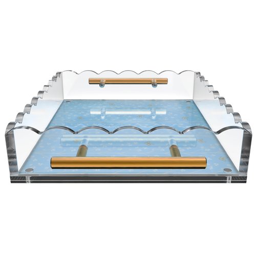 GRAHAM DESIGN 10×12 Rectangular Scalloped Acrylic Tray with Bronze Handles & Magnetic Mat – Clear Display Tray, Vanity Organizer, Anti‑Slip Decor Accent & Gift