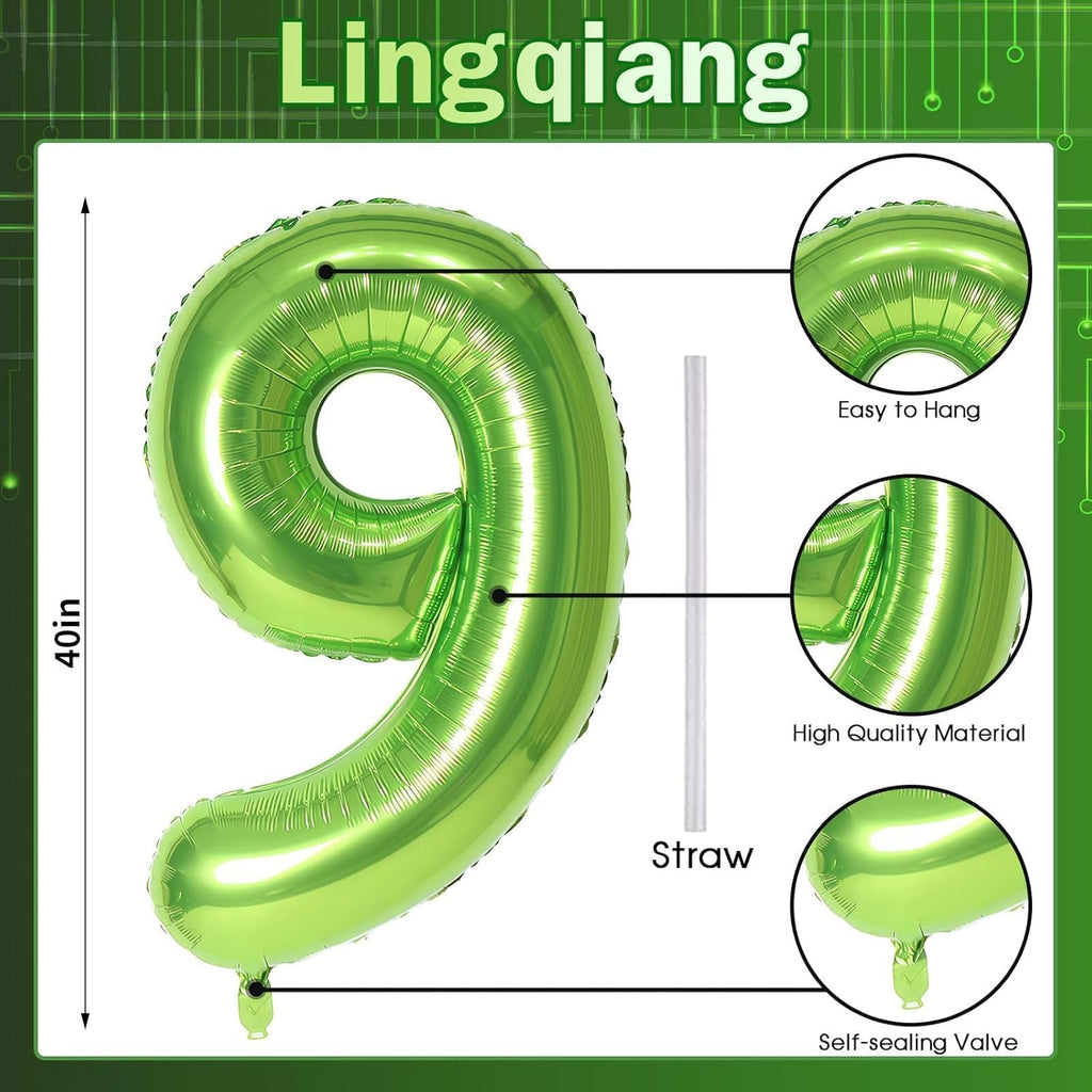 Regine Switzerland 40-Inch Green Number 9 Balloon - Large Foil Helium Decoration for Birthdays & Anniversaries