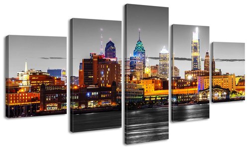 JiazuGo Philadelphia Skyline Wall Art for Living Room Wall Decor Black and White Night Scene Canvas Poster Decorations Office Bedroom Artwork 60" W×32" H