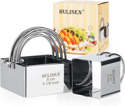 HULISEN Square Biscuit Cutter Set - 4 Stainless Steel Cookie Cutters with Handle | Professional Baking Tools