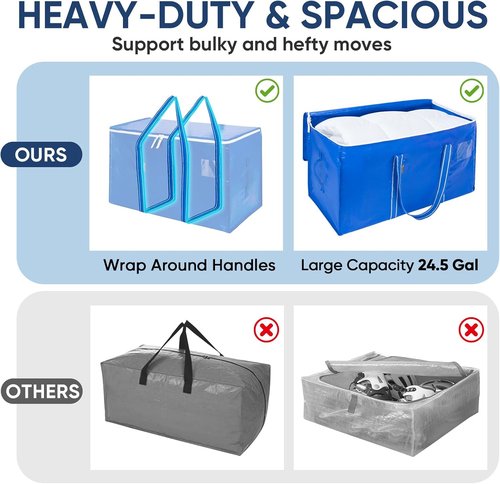 BALEINE Oversized Moving Bags - Heavy-Duty Storage Totes with Reinforced Handles | Royal Blue, 6-Pack