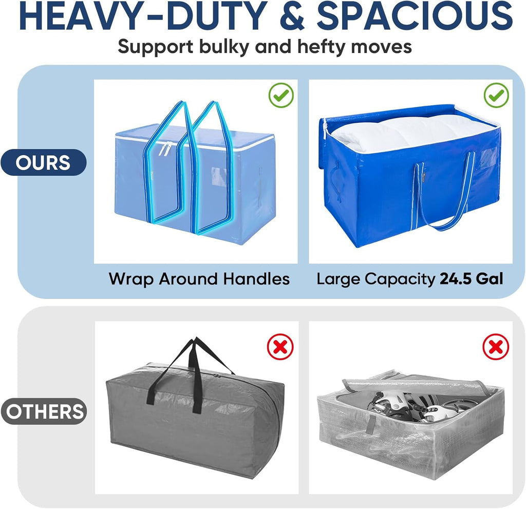 BALEINE Heavy-Duty Moving Bags - 8-Pack Oversized Storage Totes with Reinforced Handles | Royal Blue