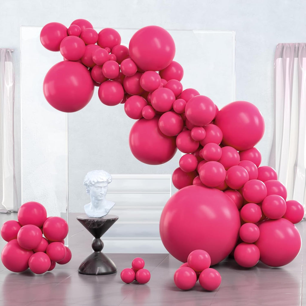 PartyWoo Hot Pink Balloon Arch Kit - 127pcs in Various Sizes for Baby Shower & Birthday Decor | Magenta Fuchsia