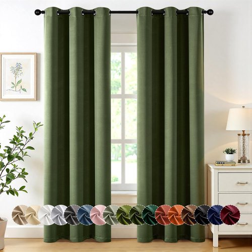 MIULEE Olive Green Blackout Curtains - Thermal Insulated Room Darkening Drapes | 72 Inches Long, 2 Panels