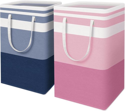 HomeHacks Large Waterproof Laundry Baskets - Collapsible Hampers with Reinforced Handles (Blue & Pink, 88L Each)