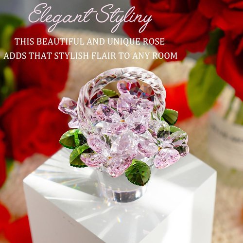 H&D Hyaline & Dora Crystal Pink Flower Basket Figurine - Elegant Glass Collectible for Home Decor | Perfect Gift for Weddings & Christmas