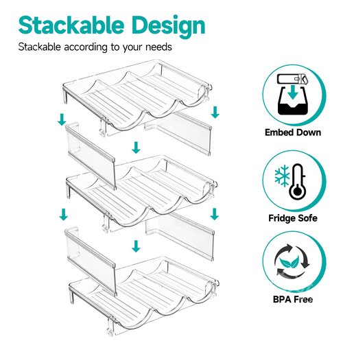 Sbosbo Water Bottle Organizer, Stackable Bottle Storage Rack, 3 Pack Water Bottle Holder for Kitchen Fridge Cabinet Organization and Storage