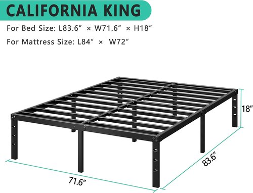 HLIPHA Metal Platform Bed Frame - 14-Inch Tall King Size with Heavy-Duty Support Slats | Easy Assembly, Black