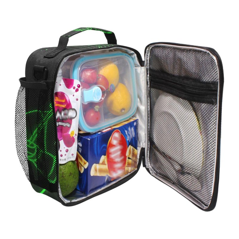 Pfrewn Hockey Player Lunch Box for Kids Green Neon Hockey Sport Insulated Lunch Bag Reusable Cooler Meal Prep Bags Lunch Tote with Shoulder Strap for Boys Girls School Office Adult