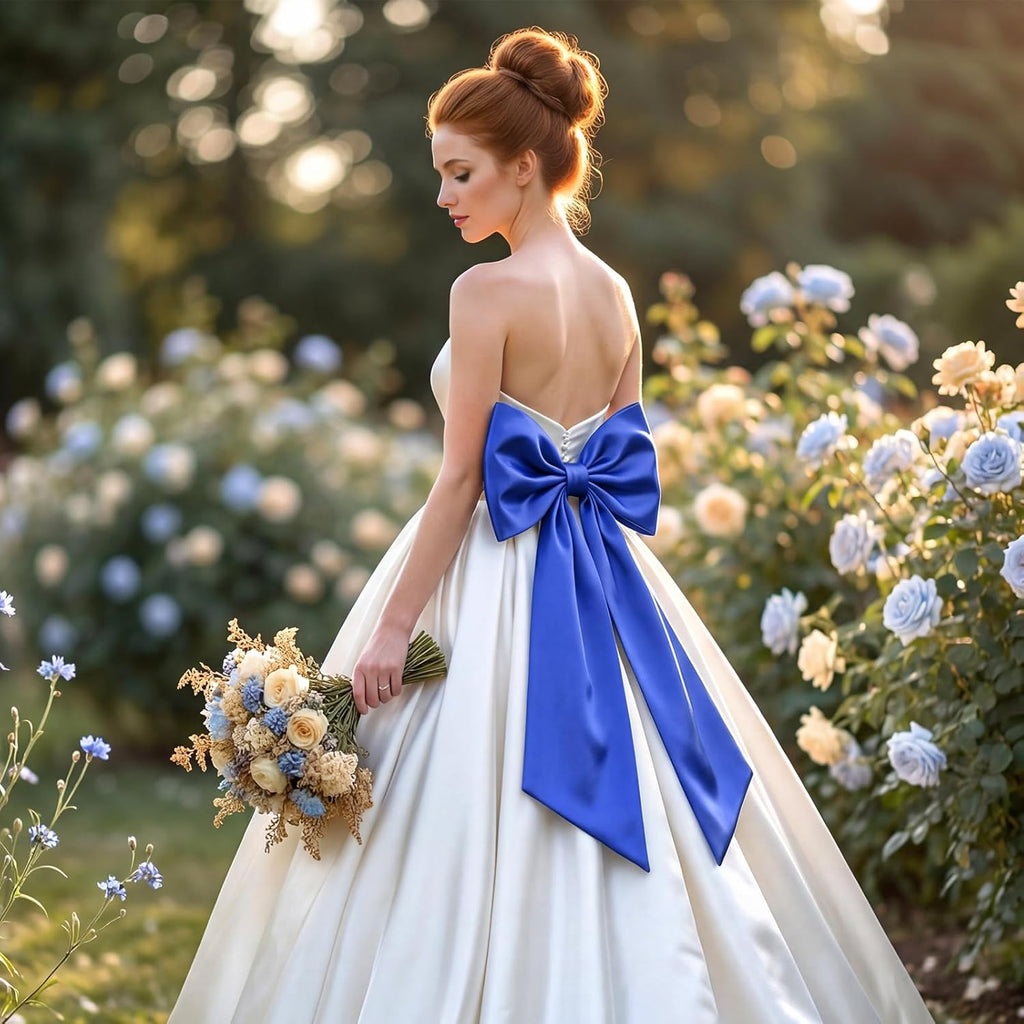 Suncalla Large Satin Royal Blue Bow Decorations - 3 Pcs | 2 FT Hanging Wall Decor for Weddings & Parties