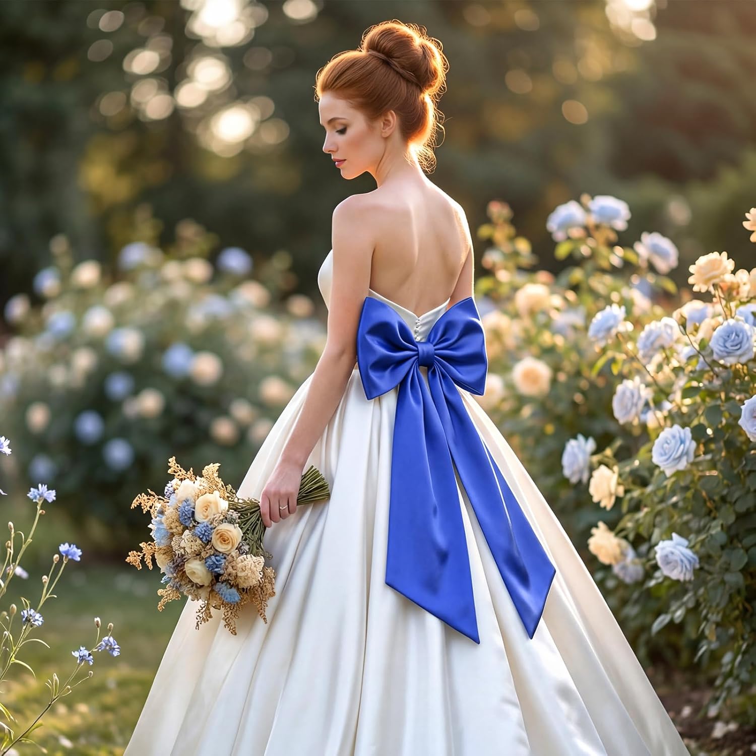 Suncalla Large Satin Royal Blue Bow Decorations - 3 Pcs | 2 FT Hanging Wall Decor for Weddings & Parties