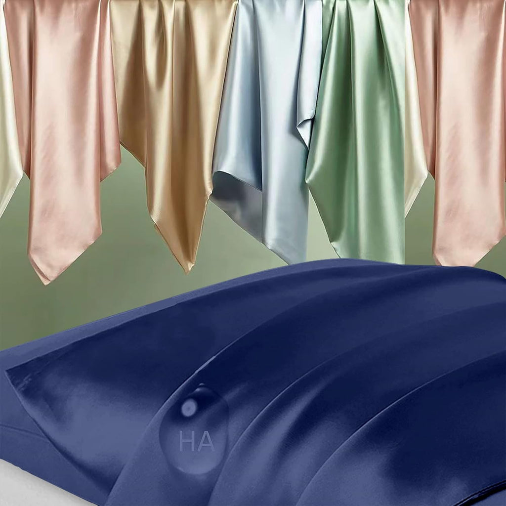 Skiennix Mulberry Silk Pillowcase Set - Anti-Acne & Hair Care | Queen Size, Navy Blue, 2 Pack
