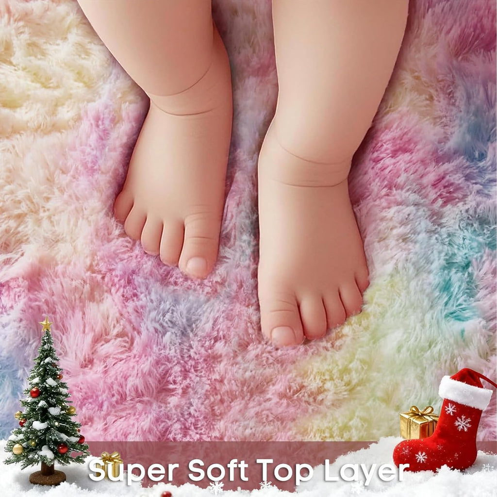 Ophanie Soft Fluffy Shaggy Rug - Colorful Rainbow Design for Bedroom & Living Room | 6' Round
