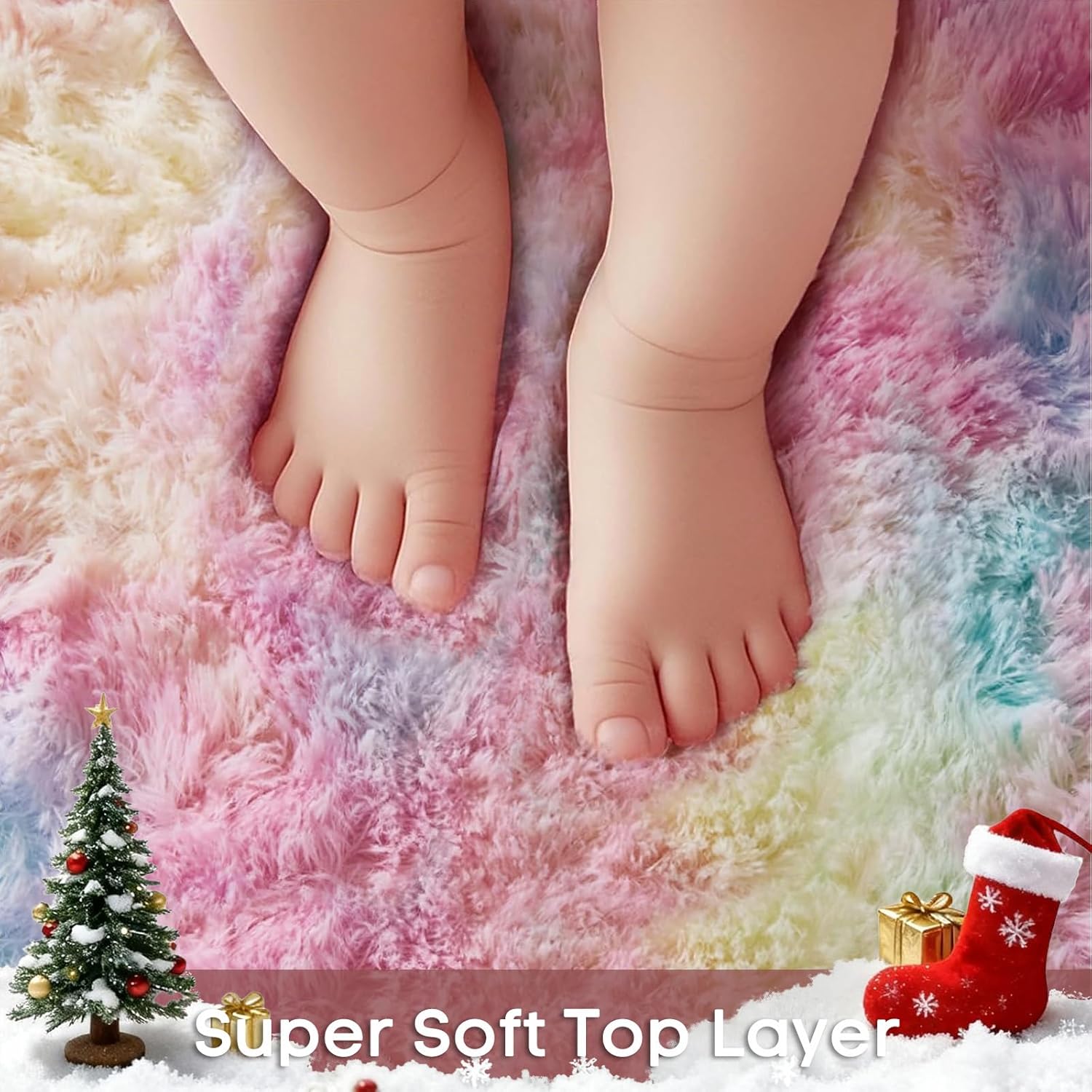 Ophanie Soft Fluffy Shaggy Rug - Colorful Rainbow Design for Bedroom & Living Room | 6' Round