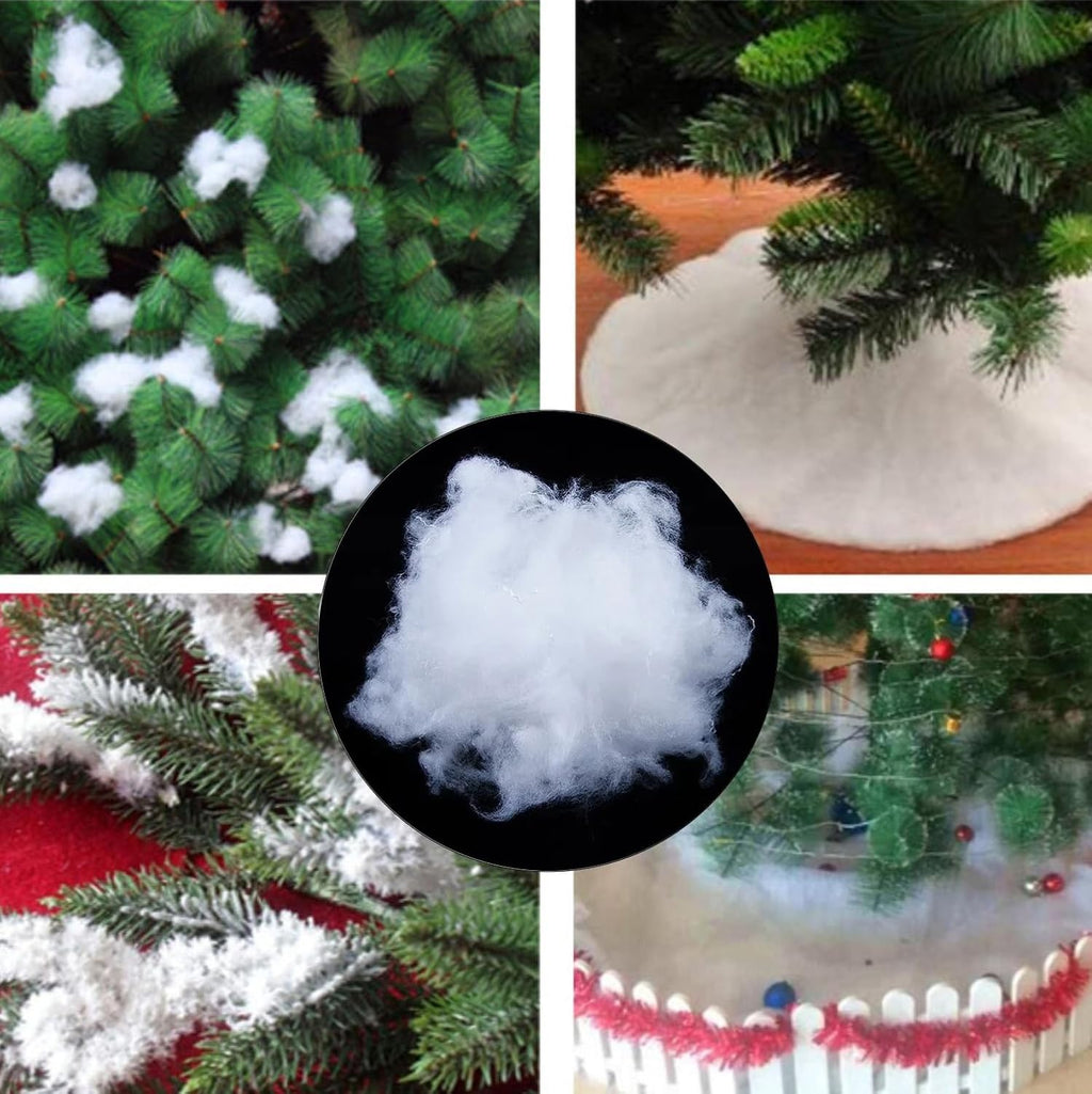 Skiennix Christmas Fake Snow Decoration - 7.05 Oz Fluffy Artificial Snow Cotton for Indoor Decor | Flame Resistant Winter Blanket
