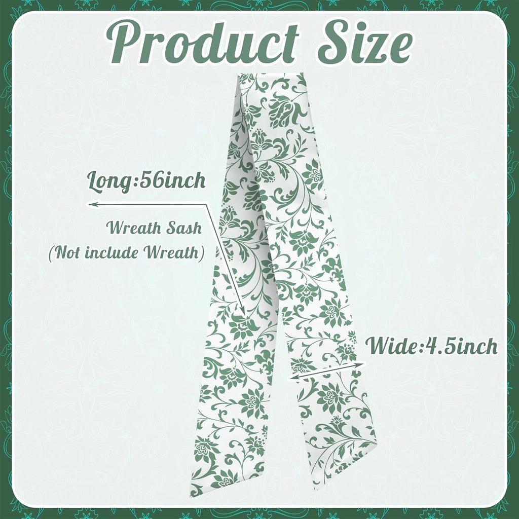 VitalCozy Wreath Sash - 2 Pcs Green Garland Ribbon for Indoor/Outdoor Decor | 4.5" W x 56" L