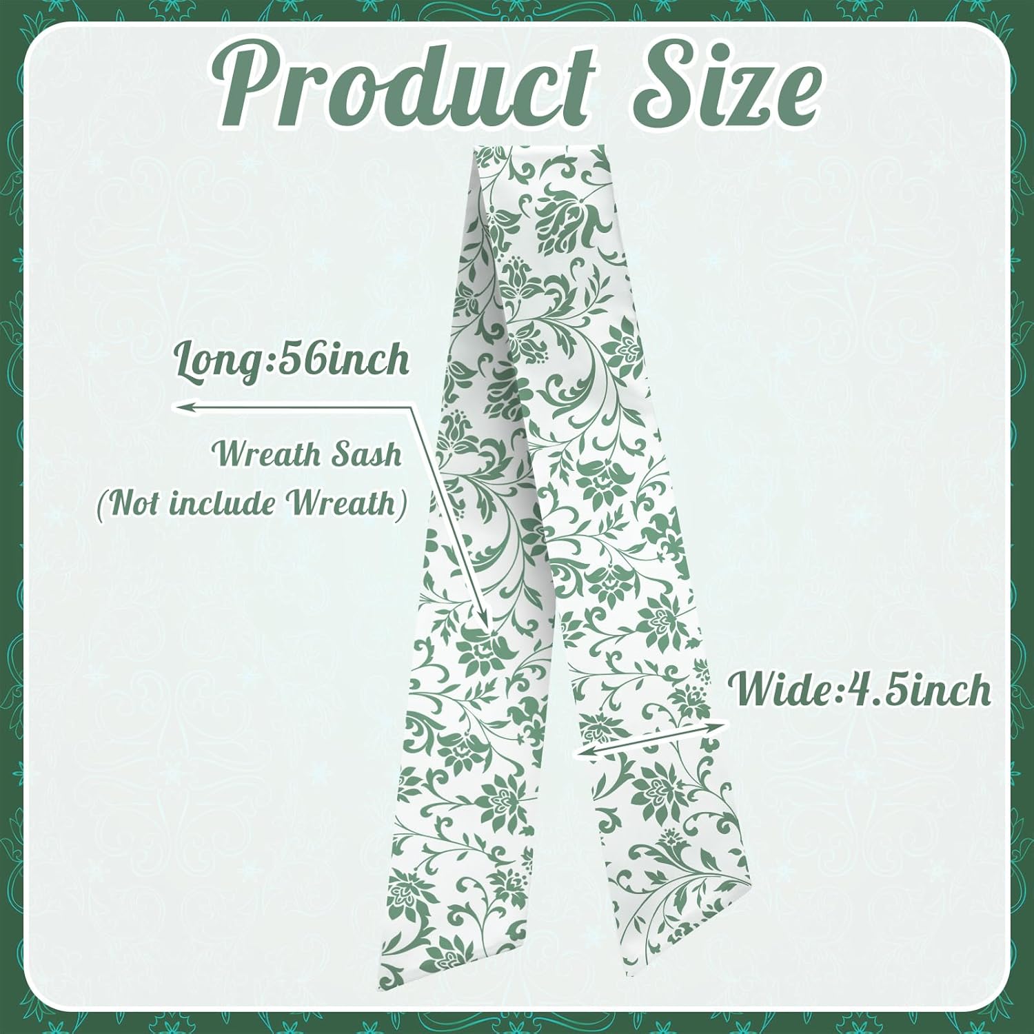 VitalCozy Wreath Sash - 2 Pcs Green Garland Ribbon for Indoor/Outdoor Decor | 4.5" W x 56" L