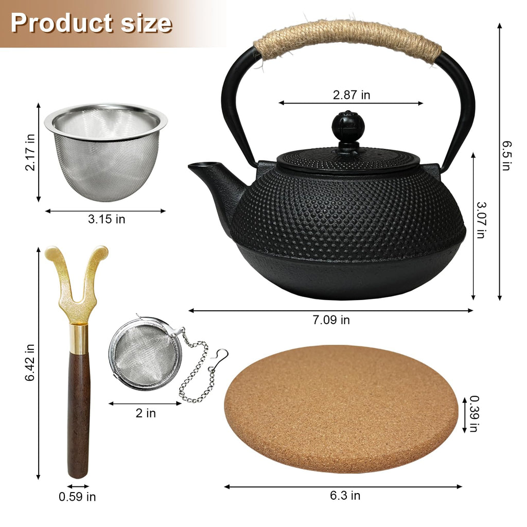 Japanese Cast Iron Teapot,Tea Kettle with Stainless Steel Infuser,For Wood/Campfire/Gas Stove Top (30 oz / 900 ml,Black)