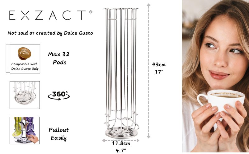 Exzact Coffee Capsule Holder Compatible with Dolce Gusto, Not Sold or Ceated by Dolce Gusto, Rotating Coffee Pods Stands Holder (Max Capacity: 32)