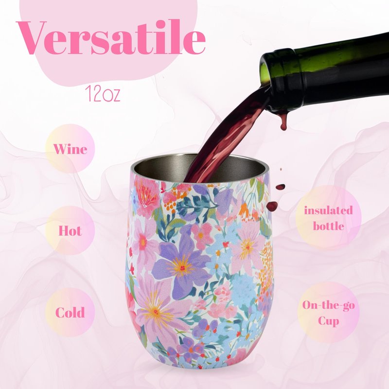 Darleneworld 12oz Vacuum Insulated Wine Tumbler, Stainless Steel Flower Cup with Lid, Womens Birthday Friendship Gifts for Friend Coworkers Teacher Sister Girlfriend Her, Mothers Day Gifts for Mom