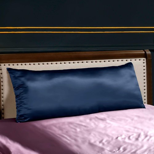 THXSILK 25 Momme Mulberry Silk Body Pillow Cover Pillowcase with Hidden Zipper - &Breathable Pure Natural Silk on Both Sides (20x54 inch, Navy Blue)