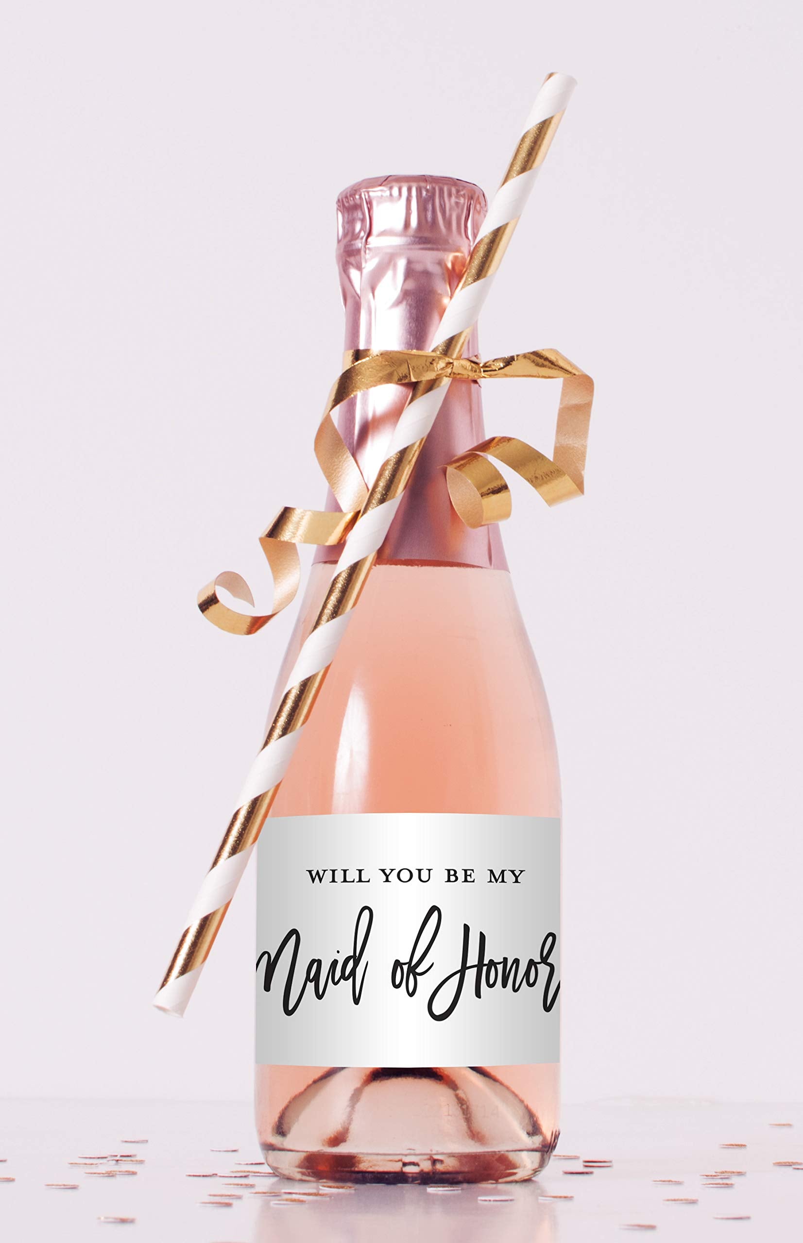 Will You Be My Bridesmaid Proposal Mini Champagne Bottle Labels - Set of 12 (Black)